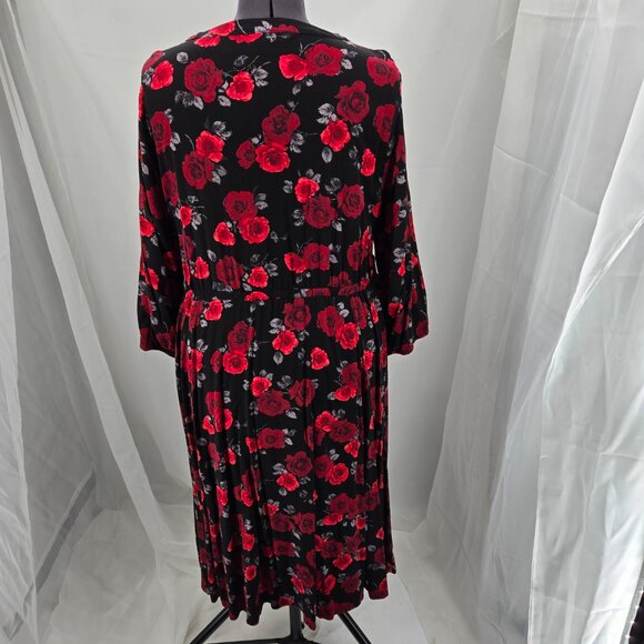 718-5 Torrid Midi Stretch Challis Tie Neck Dress Rose Black Floral Size 2 18/20 - Picture 10 of 16